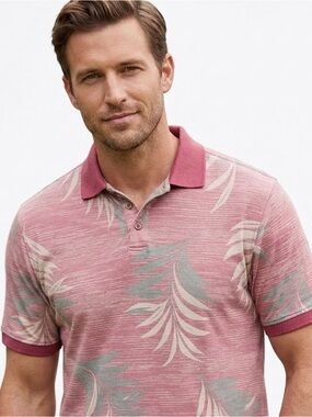 Vintage paradise blue Men's Pink Tropical Print Polo Shirt